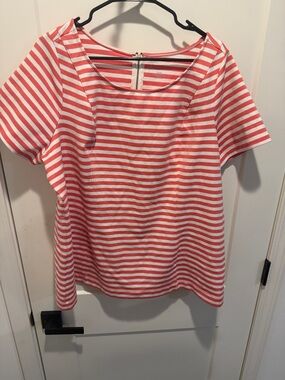 Lane Bryant Coral and White Striped Short Sleeve Scoop Neck Top